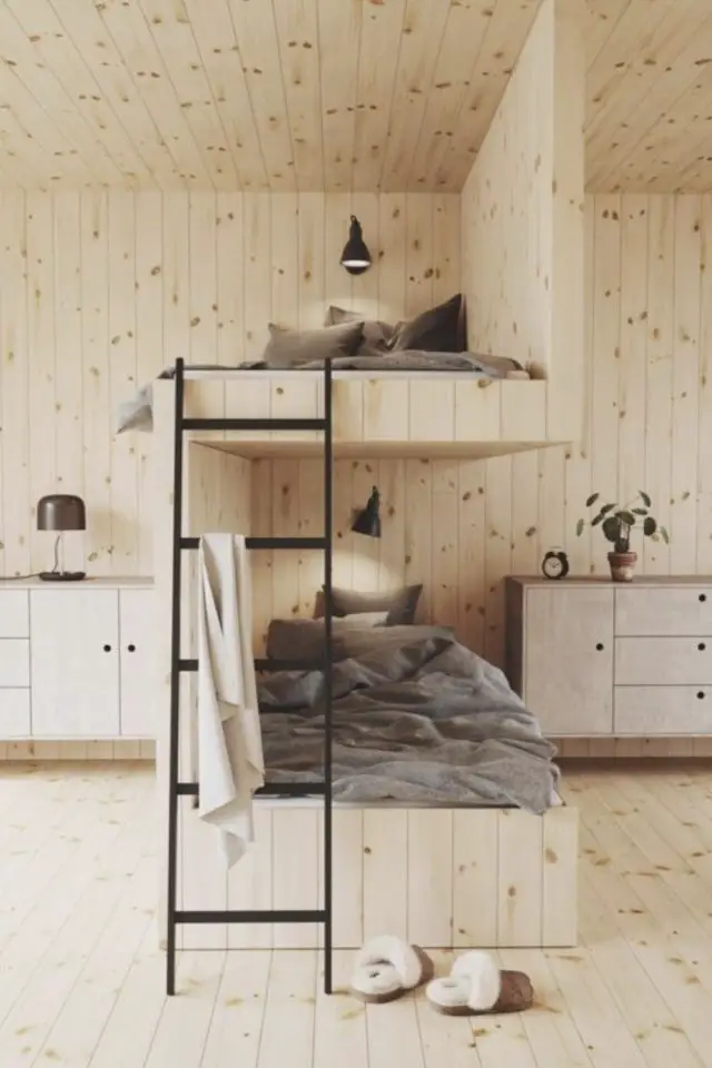 mezzanine design chambre enfant exemple lit superposé bunk bed en bois architecture intérieure