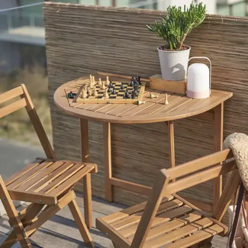 mobilier pratique balcon en longueur Set de balcon table + 2 chaises en acacia gain de place