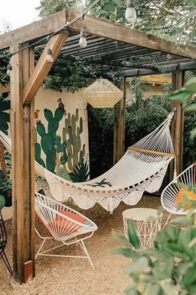 repos vacances jardin hamac tendance style bohème chic pergola