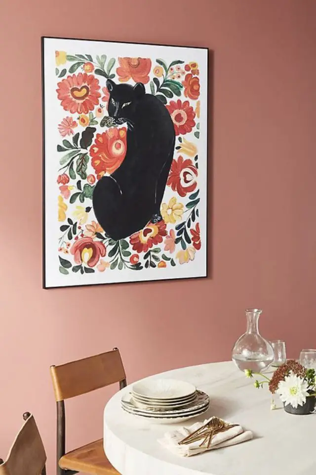 ambiance douce chaleureuse cadre toile illustration encadrée panthère et fleur