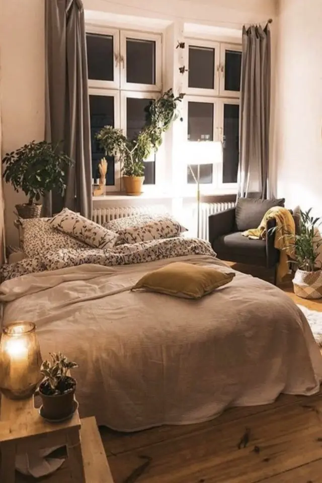 appartement etudiant chambre moderne plantes vertes petit fauteuil gris pas cher chaleureux cosy