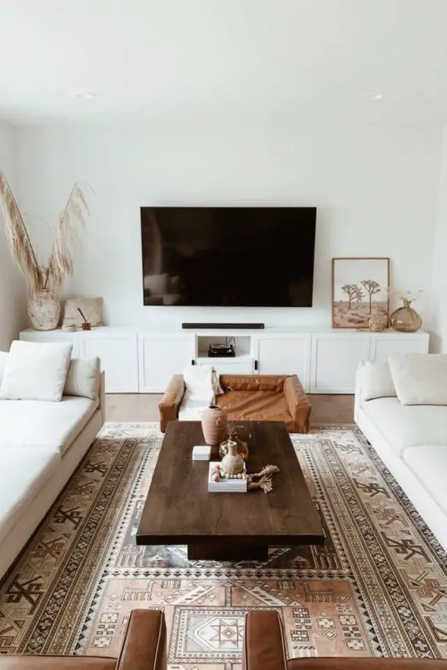 decor mur meuble tele exemple ambiance slow moins maix mieux couleur neutre blanc épuré