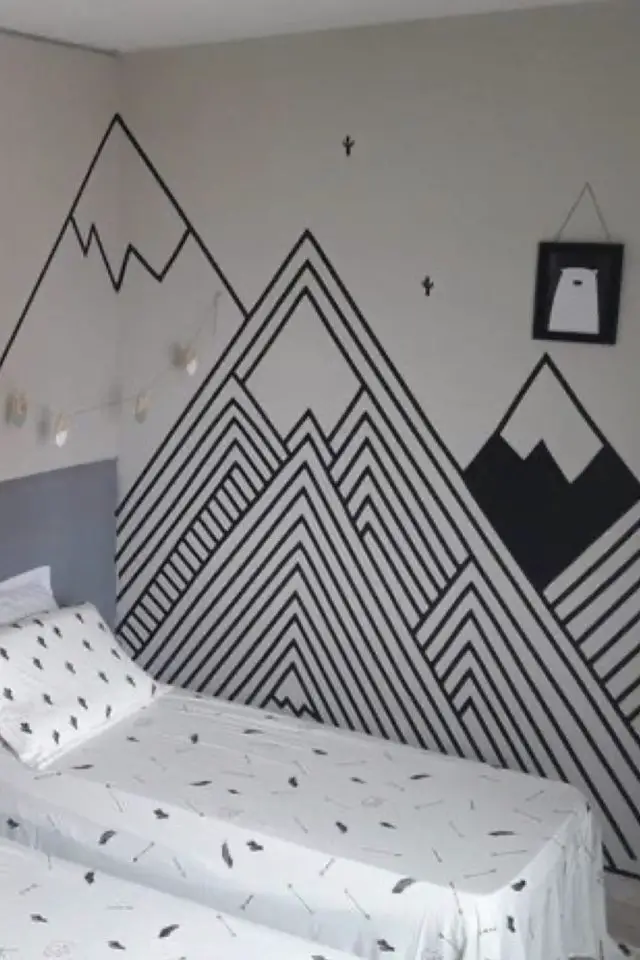 decor mural chambre enfant pas cher noir et blanc montagne angle de la pièce