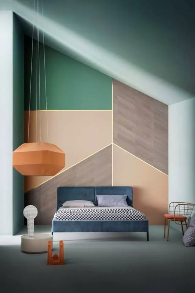 decor mural graphique et elegant chambre à coucher mur accent ménage bois et couleur