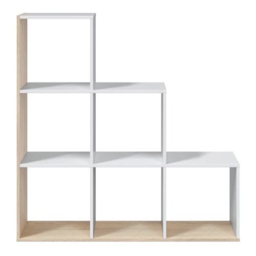 meuble casier sous escaliers Bibliothèque escalier blanc/bois avec 6 cubes L108cm x H110cm
