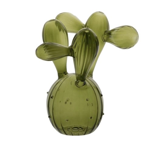 objet deco pour vitrine Statuette cactus en verre vert H18