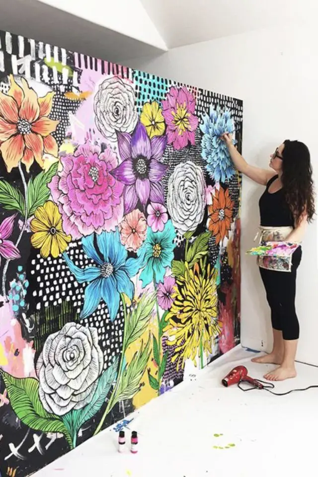 peinture decor mural fleur plante exemple art multicolore bonne humeur