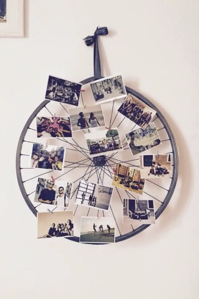 recup facile roue de velo decoration mémo photo souvenir moodboard