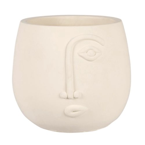 cache pot deco cuisine exemple Cache-pot en ciment blanc motif visage sculpté H15
