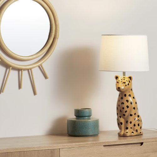 deco meuble salon eclectique shopping design Lampe de table léopard en céramique