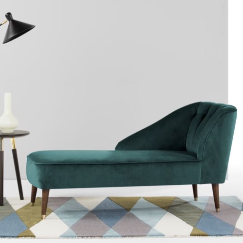 deco meuble salon eclectique shopping design méridienne avec accoudoir à gauche (vue de face), velours recyclé bleu