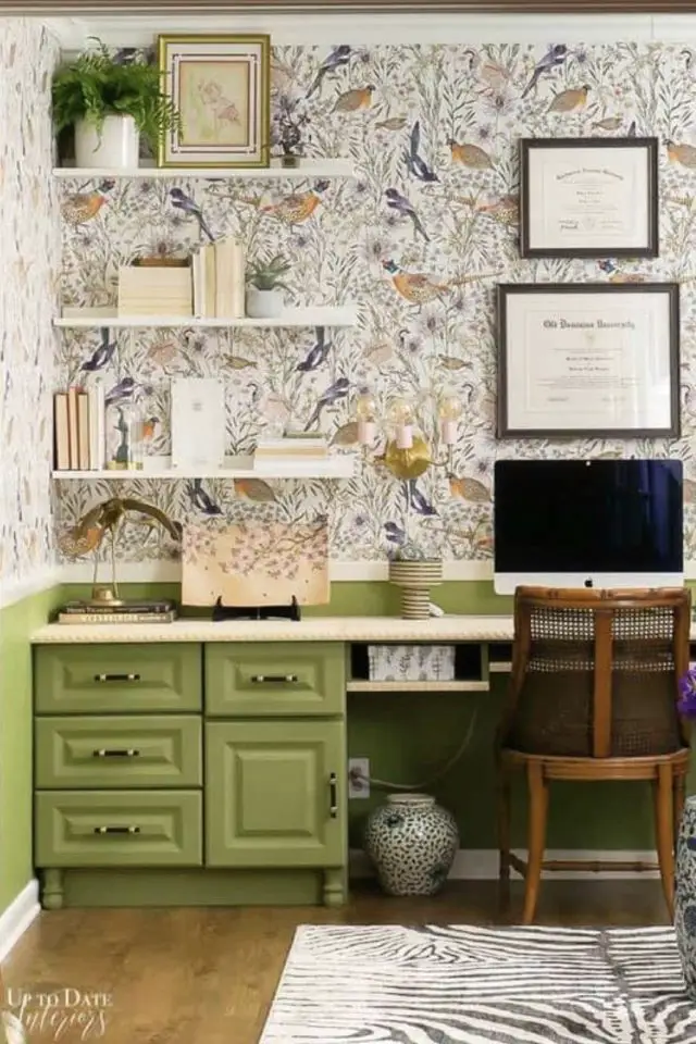 decor papier peint fleur exemple bureau peinture travailler à domicile