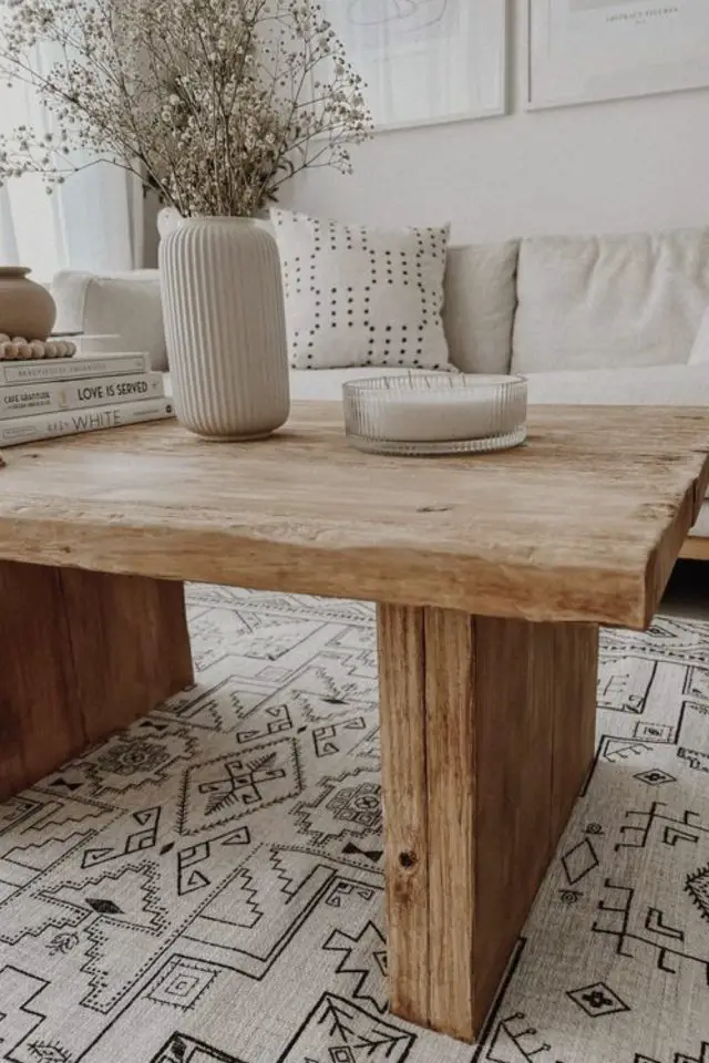 exemple decor table basse moderne en bois salon séjour slow déco vase coupelle couleur neutre