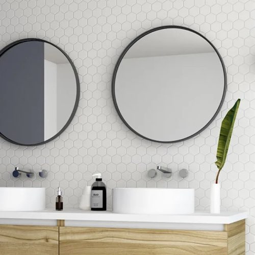 ou trouver miroir salle de bain double vasque Miroir encadré l.60 x H.60 cm, Diam.60 cm, noir rond