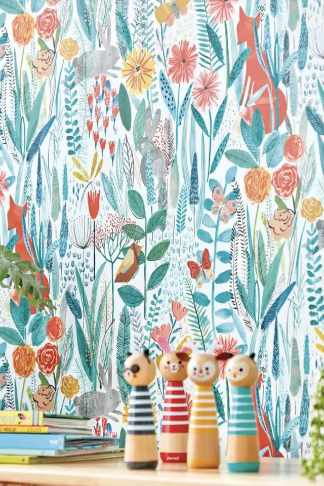 ou trouver papier peint motif floral Margo turquoise menthe chambre enfant couleur moderne