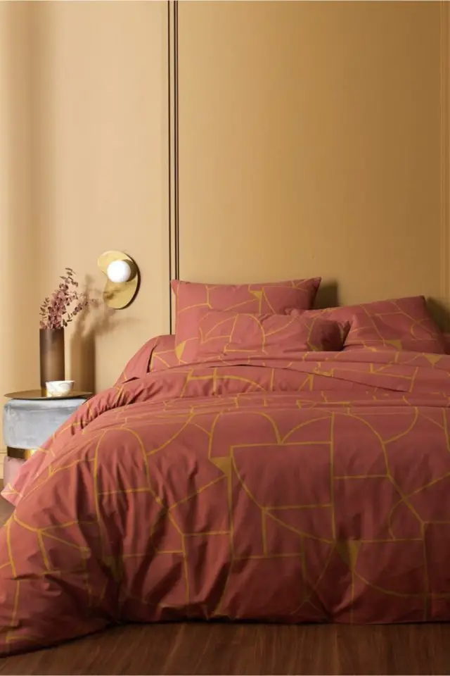 ou trouver parure de lit automne Linge de lit Geoffroy en coton à motifs graphiques couleur terracotta et ocre