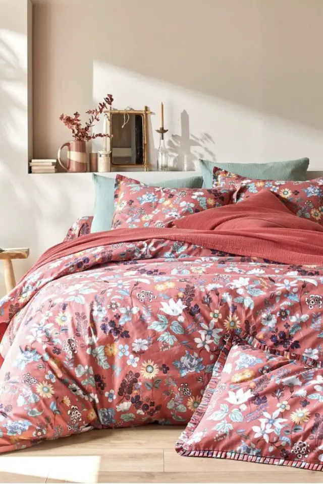 ou trouver parure de lit automne Linge de lit Kelly en coton imprimé floral couleur bois de rose