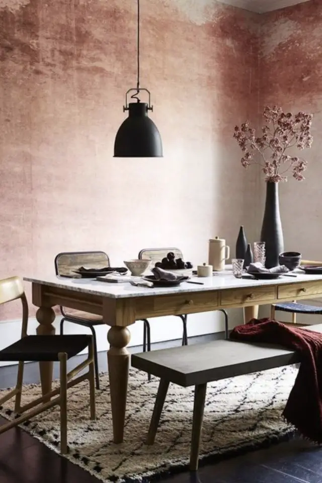papier peint salle a manger exemple moderne tie and dye couleur terracotta