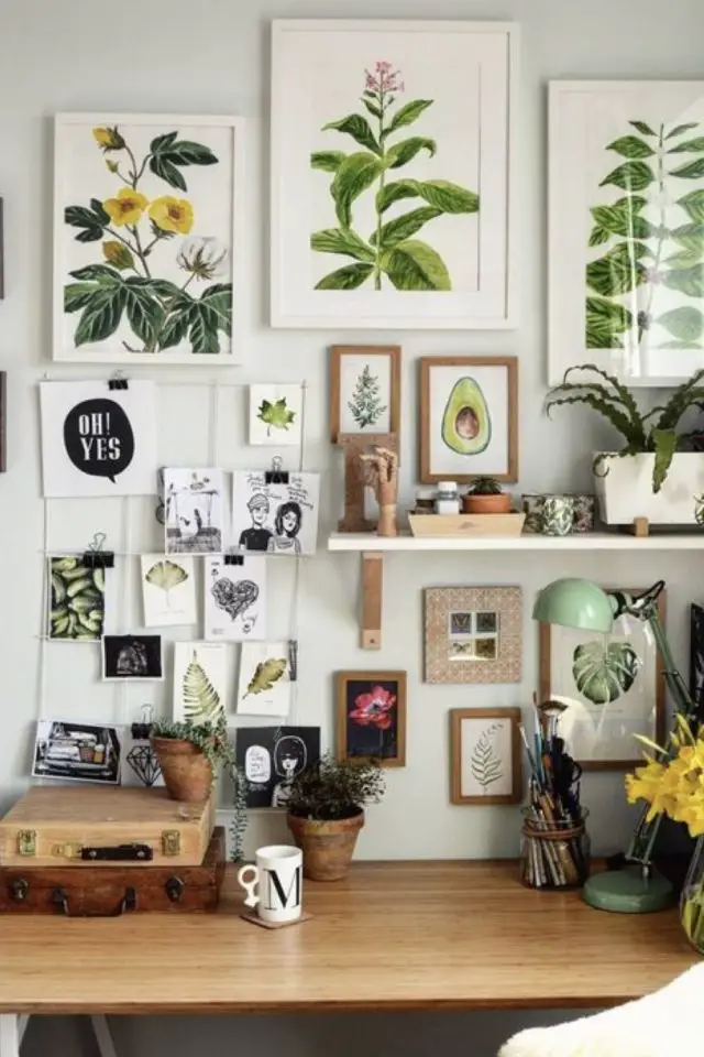 petit bureau deco 2022 2023 simple style nature illustrations encadrées plantes et fleurs