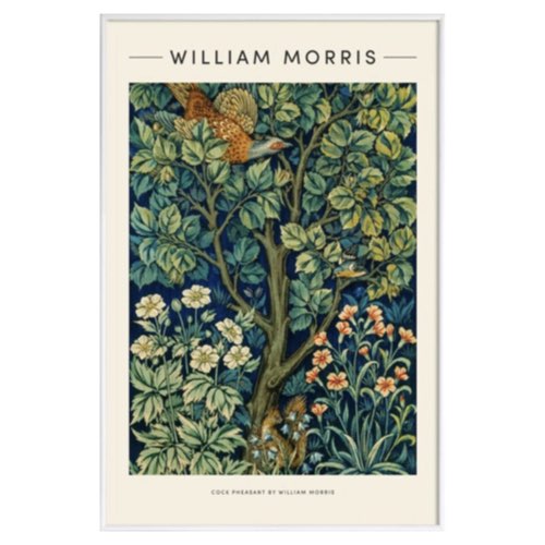 affiche deco floral william morris Cock Pheasant Affiche Dans Cadre Standard William Morris En Blanc Ivoire & Vert