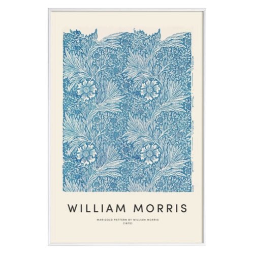 affiche deco floral william morris Marigold bleu et ivoire