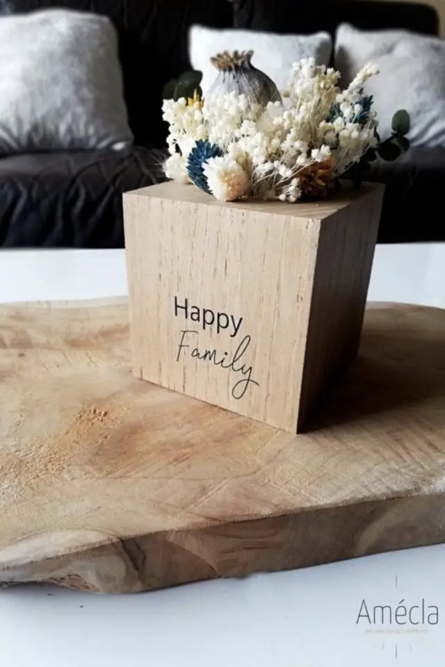 art artisanat made in france bloc de bois vase minimaliste message fait main