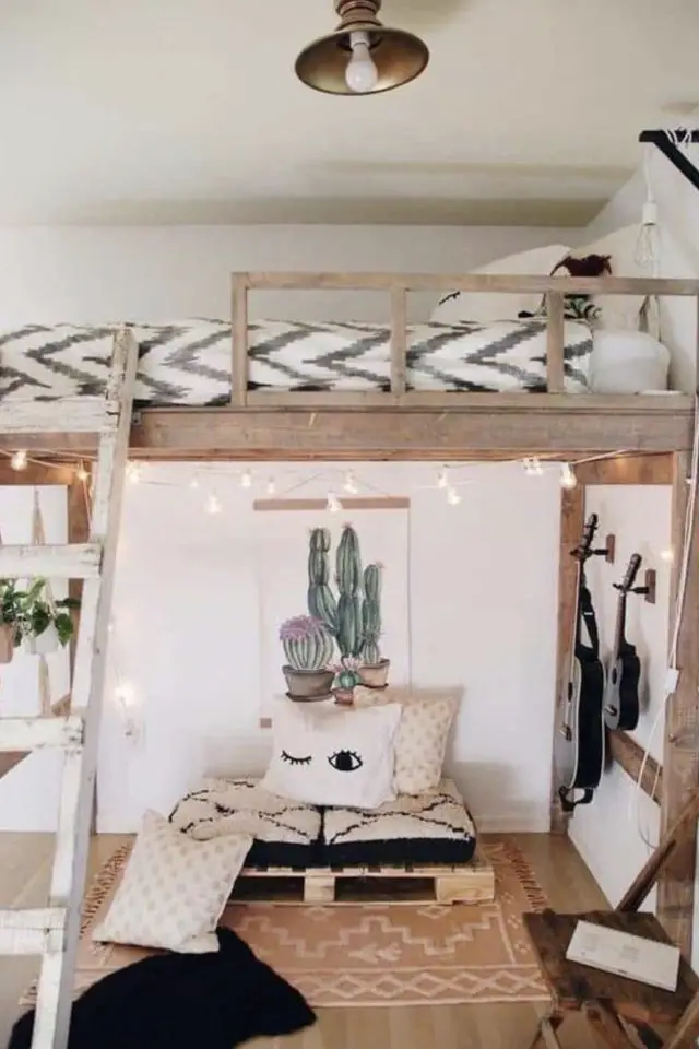 chambre fille theme nature exemple bois blanc simple moderne affiche cactus