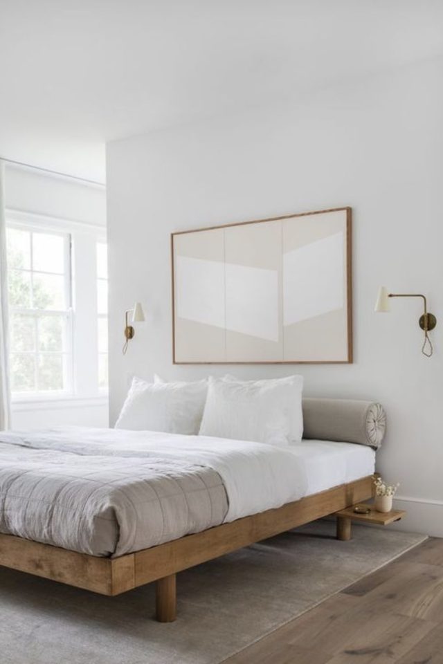 deco murale reference art exemple tableau abstrait et minimaliste au dessus tête de lit chambre adulte
