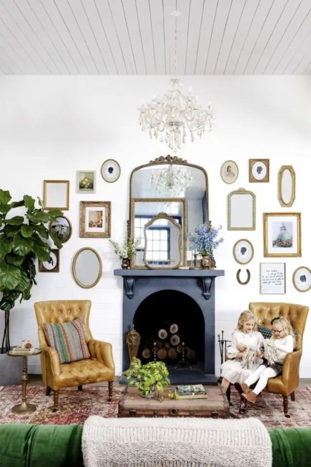 decor cheminee classique chic exemple miroir décoration murale élégante salon séjour