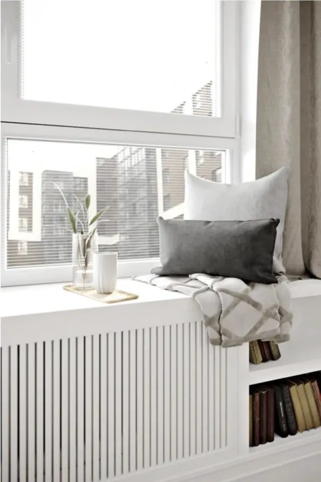 exemple coffrage radiateur decoration soin cosy sous la fenêtre décor coussin petit objets décoratifs