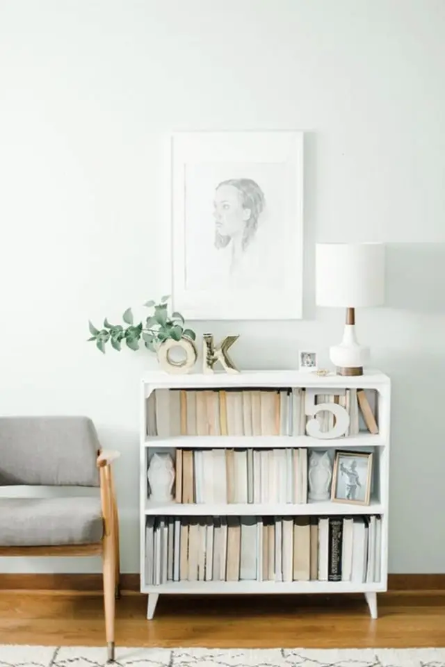 exemple deco petite bibliotheque blanche ambiance scandinave moderne minimale