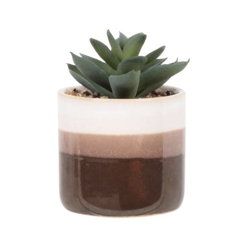 objet decoratif cheminee elegante Plante artificielle succulente, avec pot tricolore H11 - Lot de 2