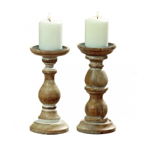 objet decoratif cheminee elegante Set de 2 chandeliers en bois de mangue H23cm
