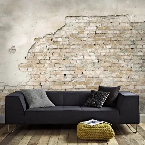 papier peint effet trash wall Papier peint panoramique brique crépit enduit beige intissé ART OF THE HOME 