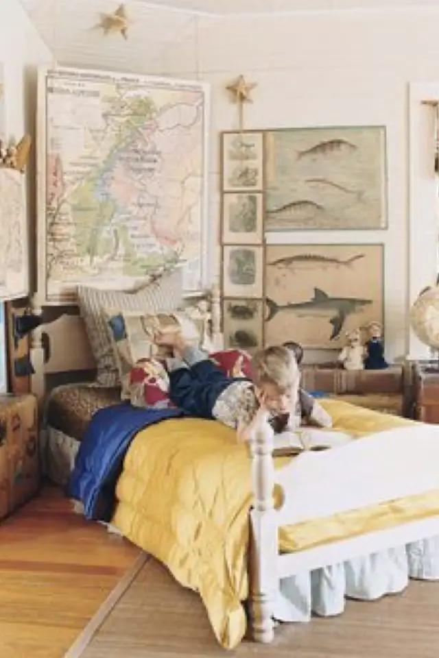 carte vintage planisphere deco interieur exemple chambre enfant illustration ancienne animaux marins