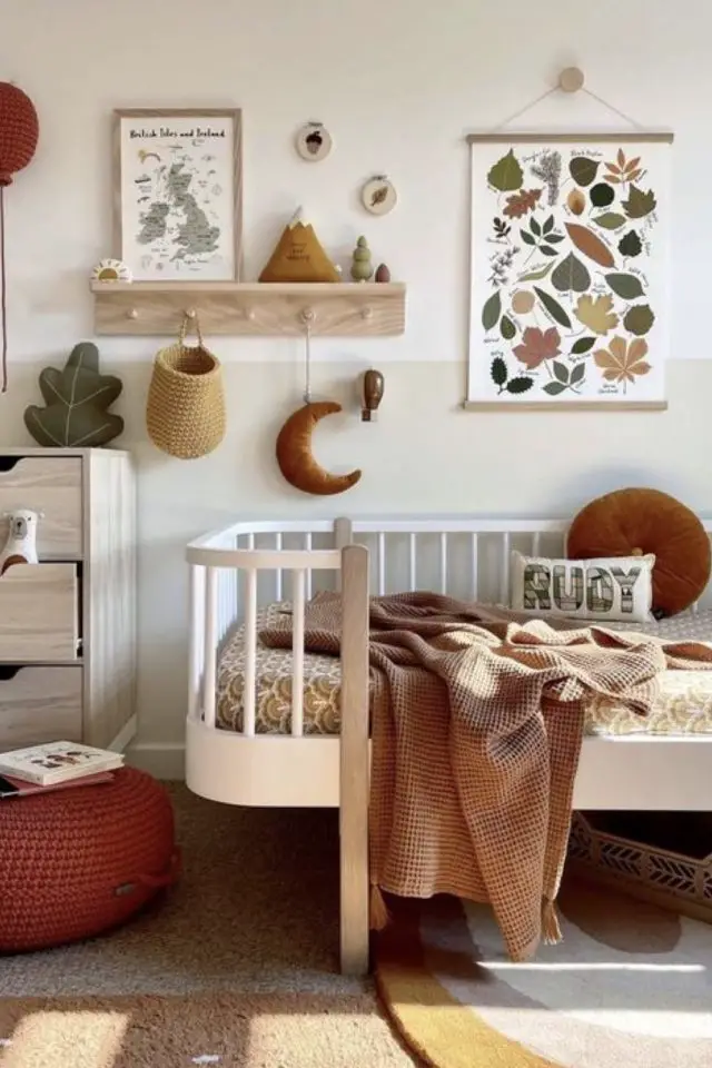 comment creer chambre cosy enfant lit moderne blanc et bois décor nature couleur