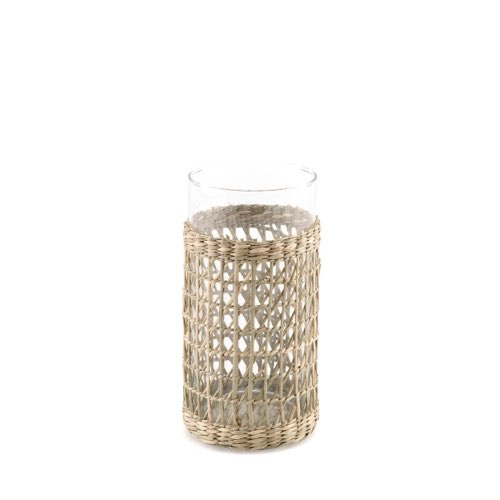objet deco salle a manger moderne Vase en verre et herbier tressé H20 cm