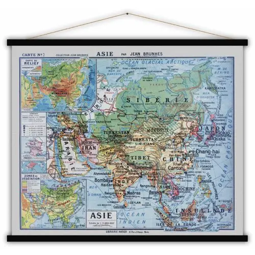 ou trouver carte ecole vintage geographie Carte Asie 100x80 rétro décor éclectique