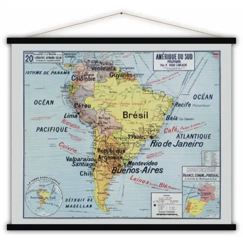 ou trouver carte ecole vintage geographie Carte Amérique du Sud 140x120 poster mural grand format rétro