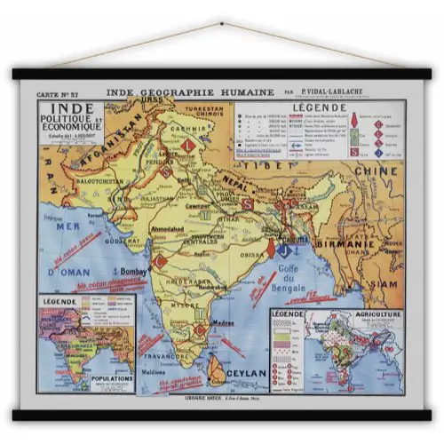ou trouver carte ecole vintage geographie Carte Inde politique et économique 100x80 cm