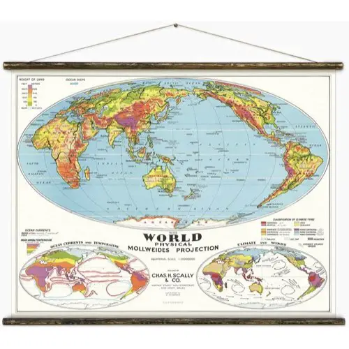 ou trouver carte ecole vintage geographie Carte vintage World Physical planisphère rétro