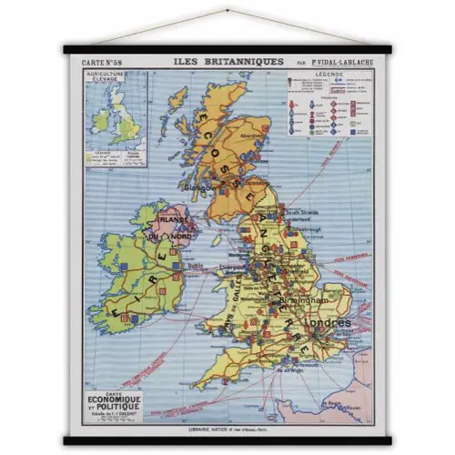 ou trouver carte ecole vintage geographie Carte Iles britanniques 100x80 cm Royaume Uni Angleterre Ecosse Irlande