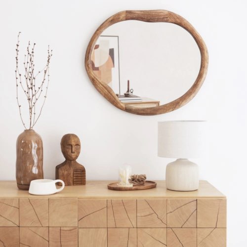 ou trouver decoration salle a manger Miroir ovale abstrait avec encadrement en bois de manguier