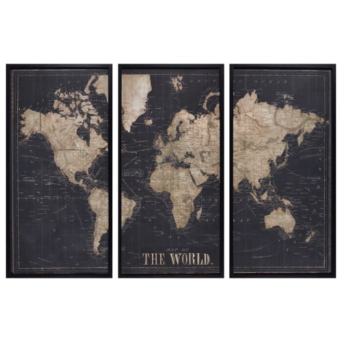 ou trouver poster carte du monde vintage Cadre triptyque carte du monde noir 180x120