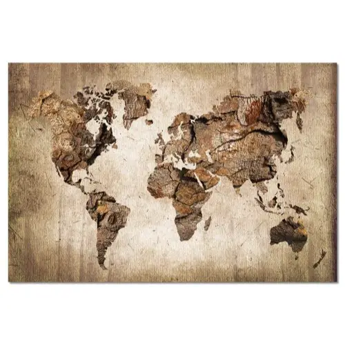 ou trouver poster carte du monde vintage Tableau carte du monde effet bois toile imprimée 120x80cm