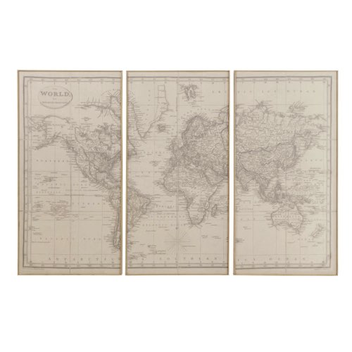 ou trouver poster carte du monde vintage effet ancien Triptyque carte du monde 159x101