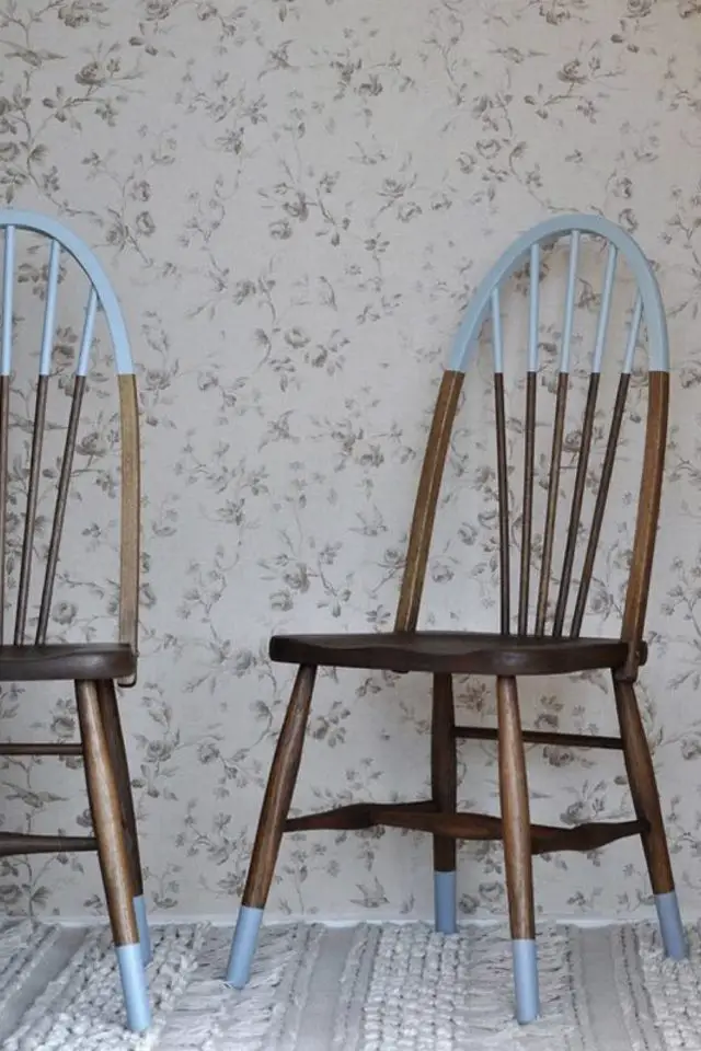 recup chaise relooking moderne exemple deux couleurs doré et bleu clair original bricolage