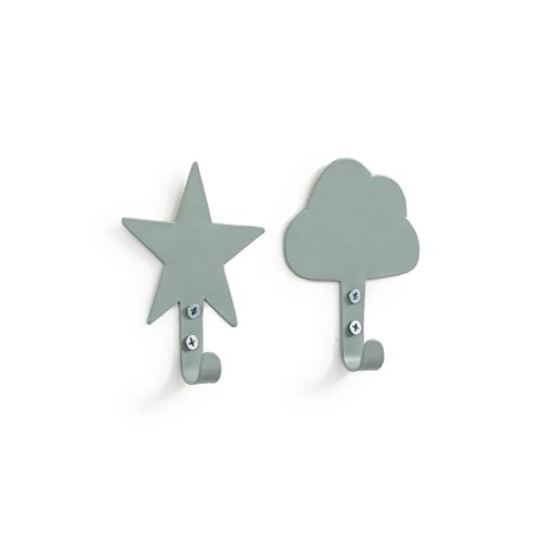 accessoire decoratif vert sauge Lot de 2 patères en métal enfant nuage et étoile