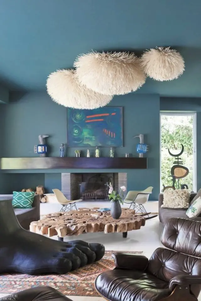 blog design interieur vintage moderne salon séjour moderniste couleur bleu