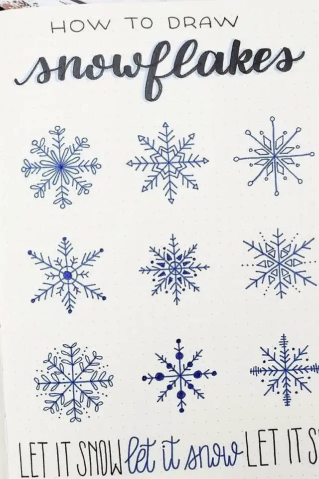 bullet journal decor hiver exemple tuto dessin flocon de neige